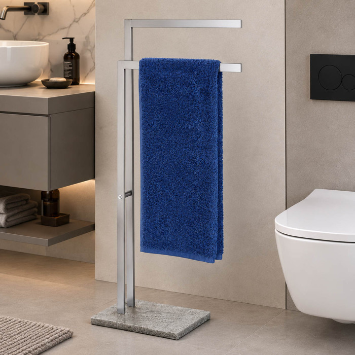 Piantana portasalviette 2 bracci acciaio inox satinato base poliresina mod. Granit
