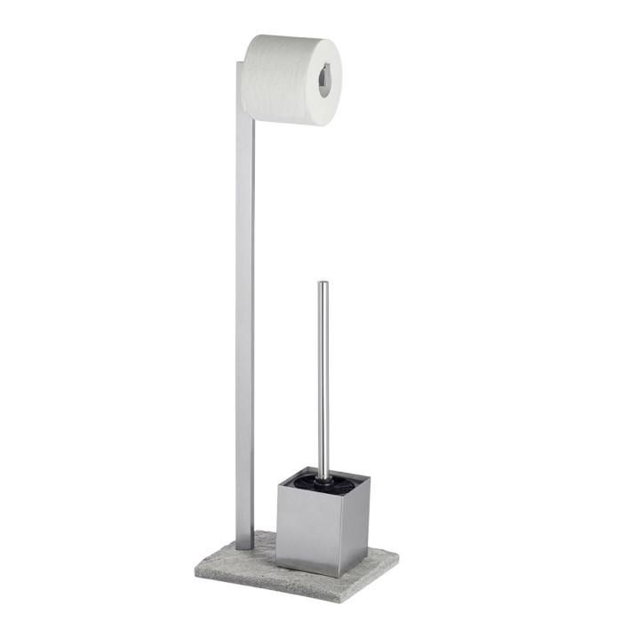 Piantana porta rotolo e scopino in acciaio inox satinato base poliresina mod. Granit