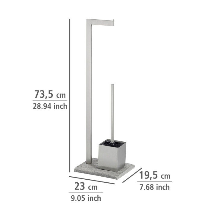 Piantana porta rotolo e scopino in acciaio inox satinato base poliresina mod. Granit