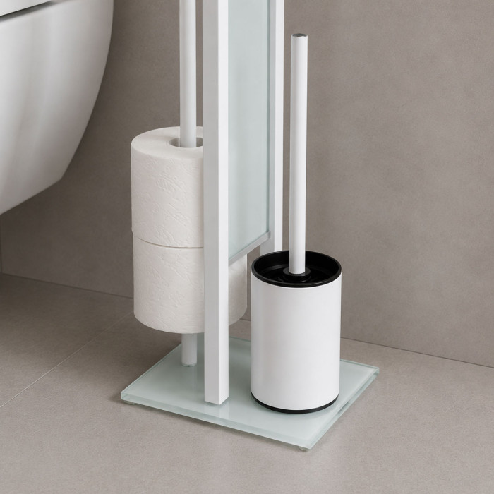 Piantana porta rotolo e scopino in acciaio ROZ colore bianco