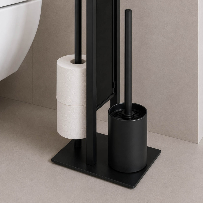 Piantana porta rotolo e scopino in acciaio ROZ colore nero