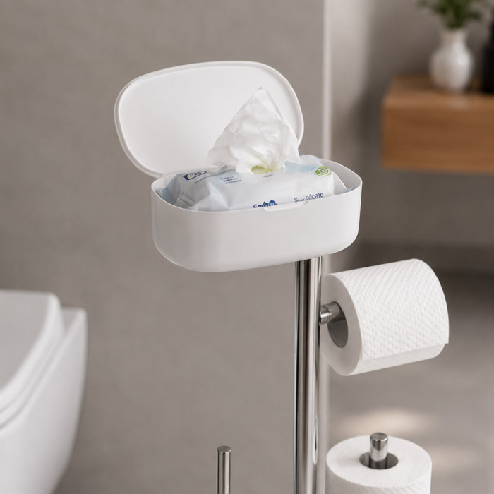 Piantana WC con scorta 3 rotoli e scopino