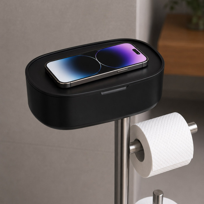Portarotolo WC nero con porta smartphone LARK