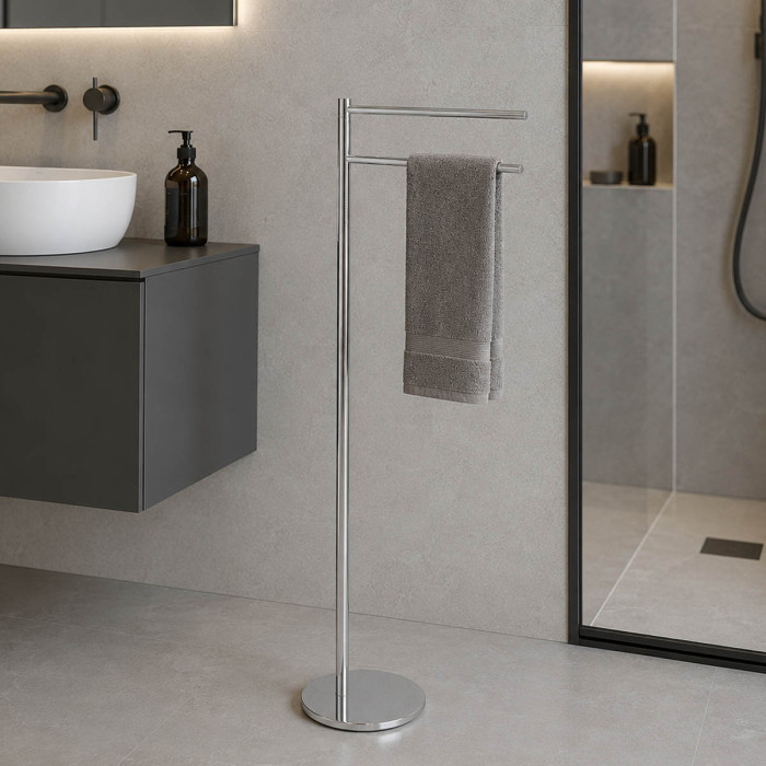 Piantana porta asciugamani lavabo in allumionio cromato mod. Hoop
