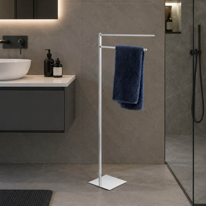 Piantana porta asciugamani lavabo in alluminio cromato mod. Nook