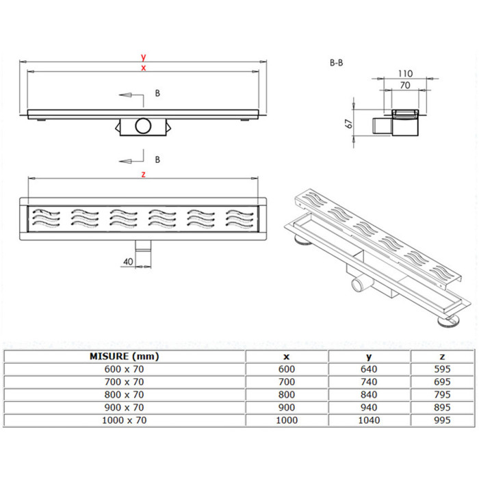 Canalina scarico doccia inox da 60 a 100 cm