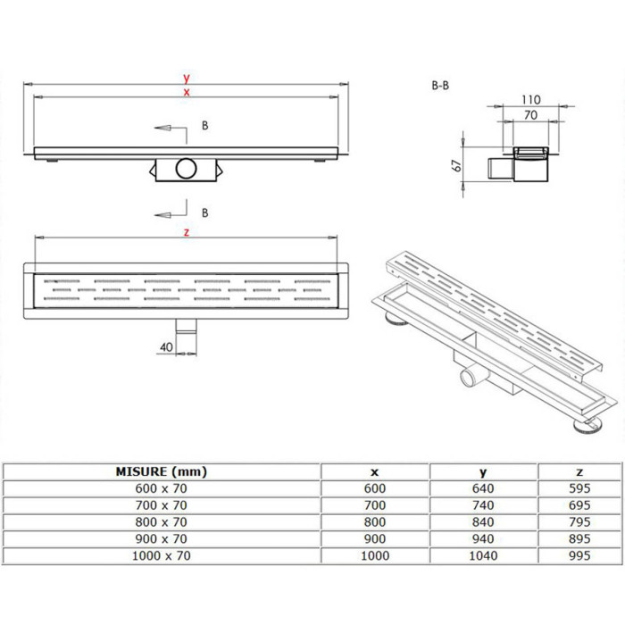 Canalina scarico doccia inox da 60 a 100 cm