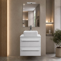 Mobile bagno sospeso 60 cm Lirioa cemento bianco con lavabo d'appoggio