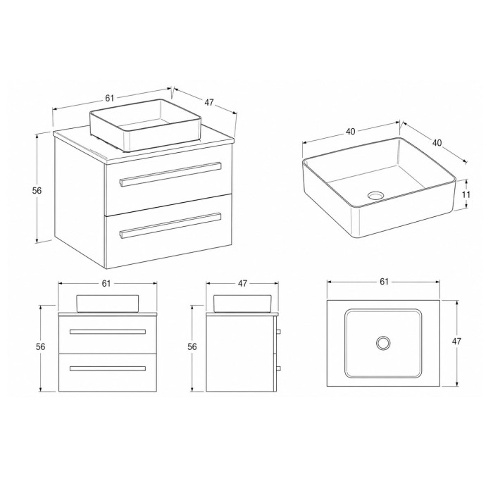 Mobile bagno sospeso con lavabo d'appoggio bianco Lirioa 60 cm