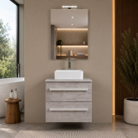 Mobile bagno sospeso 60 cm Lirioa cemento chiaro con lavabo d'appoggio