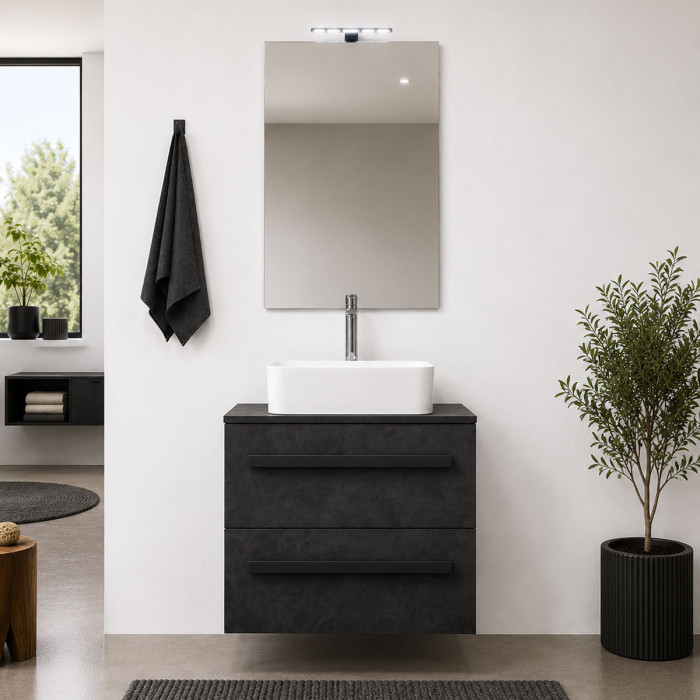 Mobile bagno sospeso 60 cm Lirioa cemento scuro con lavabo d'appoggio
