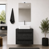Mobile bagno sospeso 60 cm Lirioa cemento scuro con lavabo d'appoggio