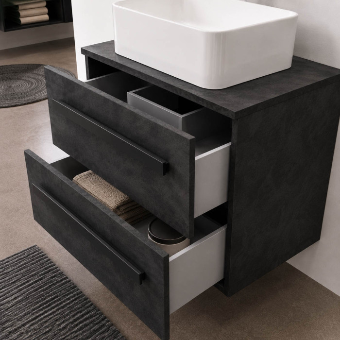 Mobile bagno sospeso antracite con lavabo d'appoggio bianco Lirioa 60 cm