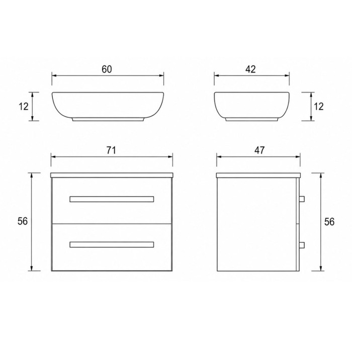 Arredo bagno sospeso 70 cm grigio tortora con lavabo bianco