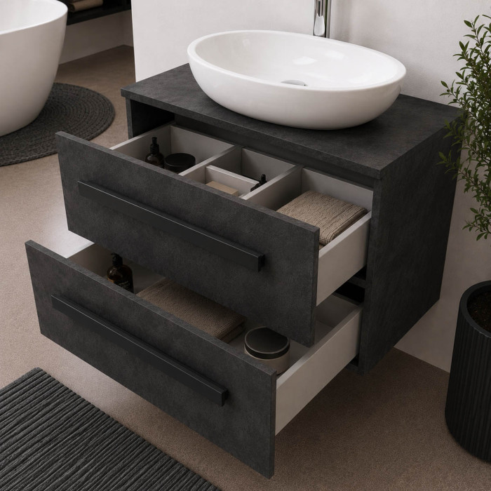 Mobile bagno sospeso 70 cm effetto cemento scuro con 2 cassetti