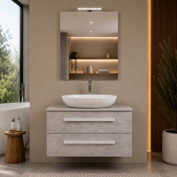 Mobile bagno sospeso Lirioa 100 cm cemento chiaro con lavabo d’appoggio