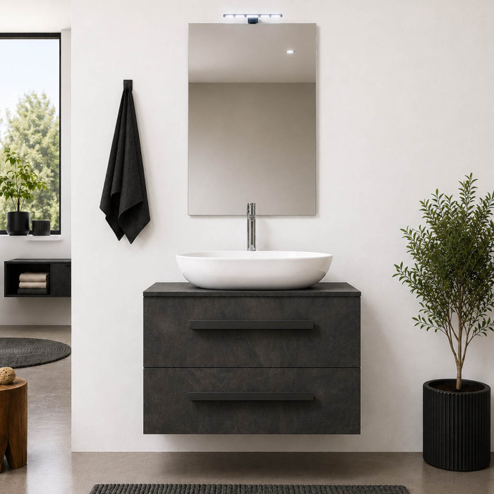 Mobile bagno sospeso Lirioa 80 cm cemento scuro con lavabo d’appoggio