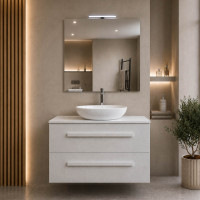 Mobile bagno moderno sospeso finitura cemento bianco ambientato