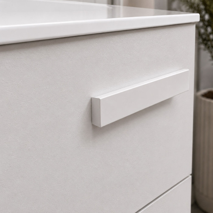 Mobile sospeso cemento bianco con cassetti soft-close