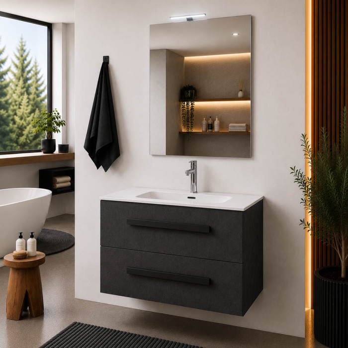 Mobile bagno antracite con lavabo bianco lucido