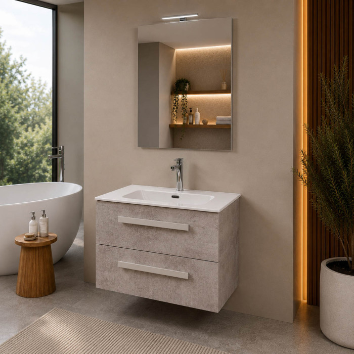 Mobile bagno sospeso moderno effetto cemento chiaro