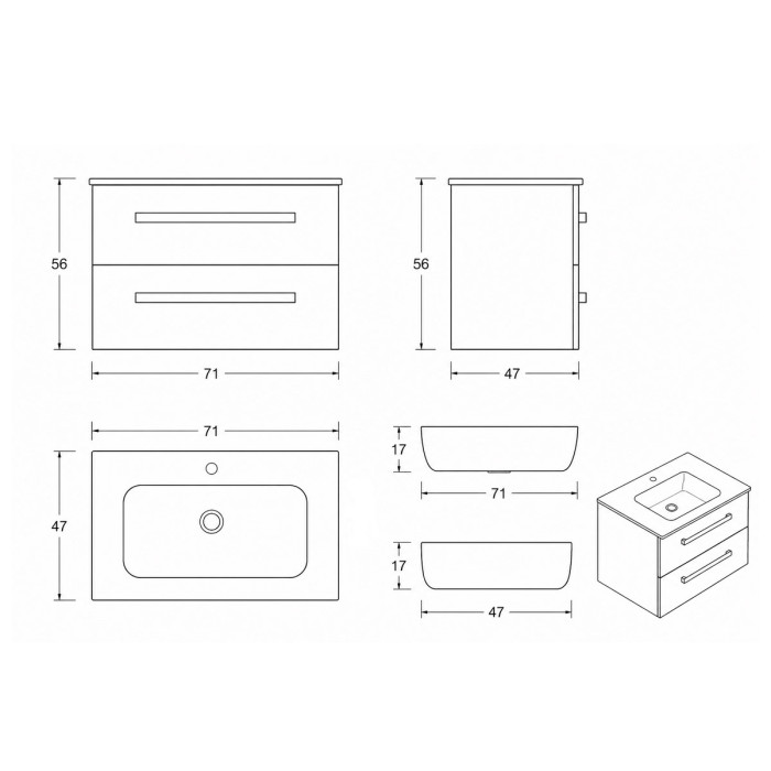 Mobile con lavabo integrato 71x47 cm Made in Italy
