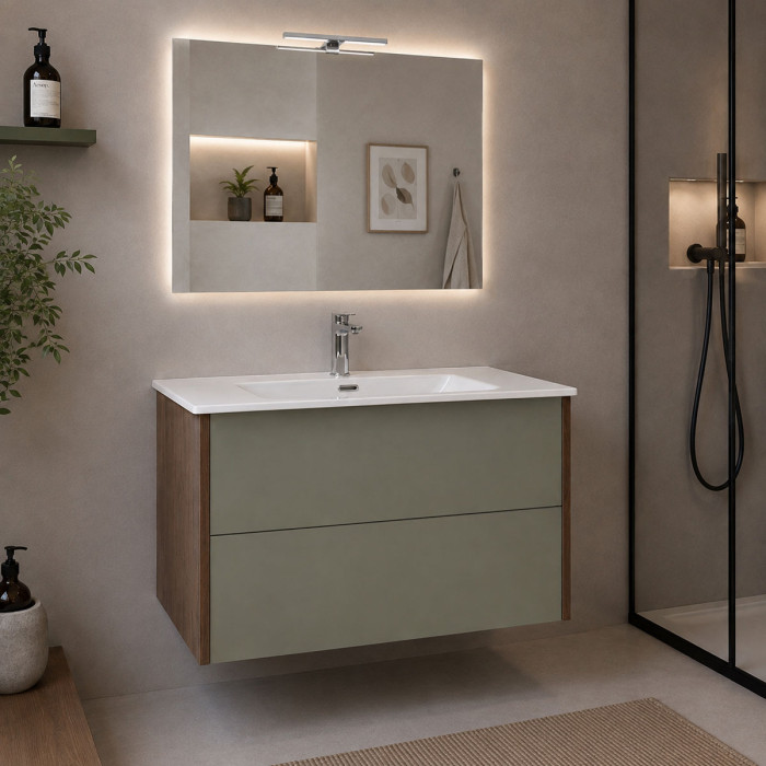 Mobile bagno sospeso moderno da 100 cm con lavabo bianco