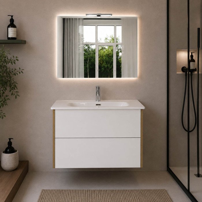 Mobile bagno sospeso Shape 80 cm rovere Gransasso e bianco