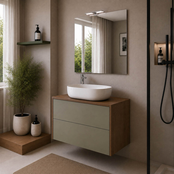 Mobile bagno con 2 cassetti push-pull e lavabo bianco