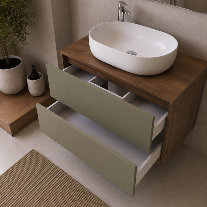 Dettaglio frontali verde oliva e struttura rovere Barok