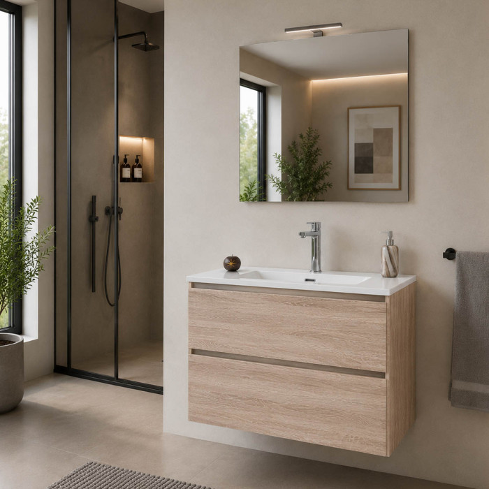 Composizione Cloè con lavabo, specchio e luce LED