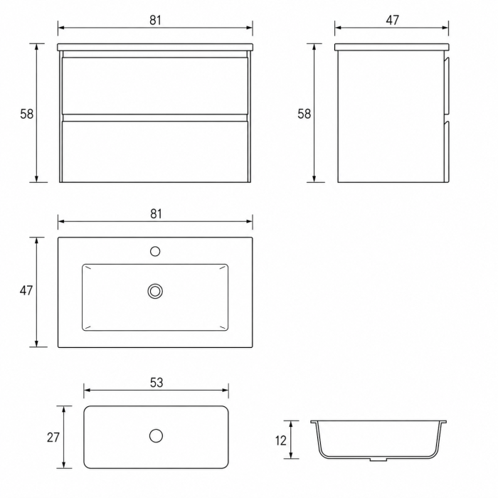 Scheda Tecnica Mobile bagno sospeso Cloè 80 cm finitura Olmo