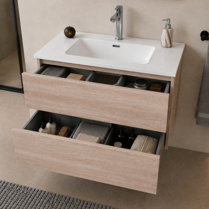 Mobile Cloè con lavabo in ceramica bianco lucido