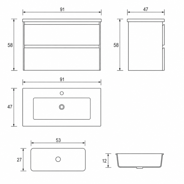Mobile bagno completo da 90 cm Made in Italy