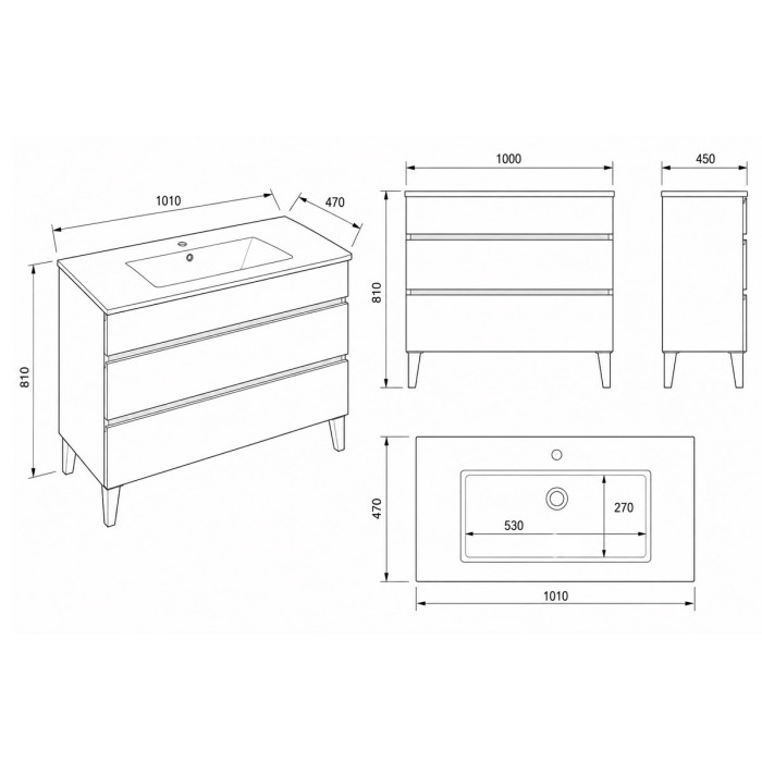 Mobile bagno moderno da 100 cm con specchio