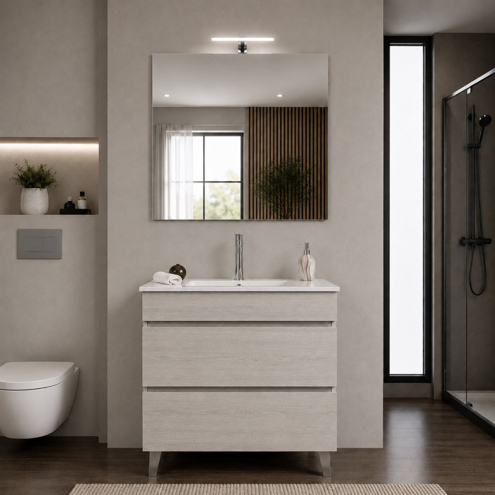 Composizione Musa con lavabo, specchio e applique LED