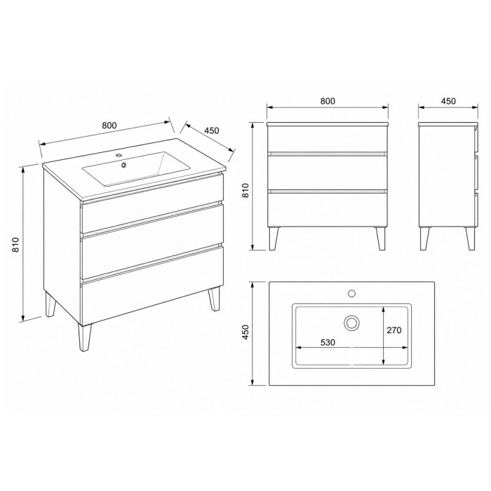 Mobile bagno moderno da 80 cm con specchio