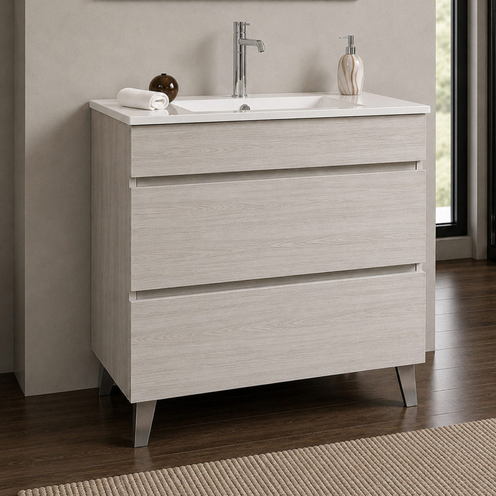 Mobile Musa con lavabo in ceramica bianco lucido