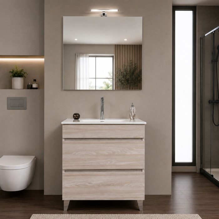 Composizione Musa con lavabo, specchio e applique LED