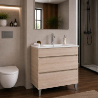 Mobile bagno Musa 80 cm finitura Rovere completo con specchio e applique
