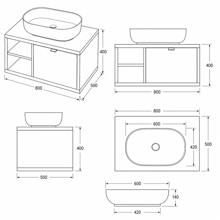 Mobile bagno moderno da 80 cm con lavabo bianco