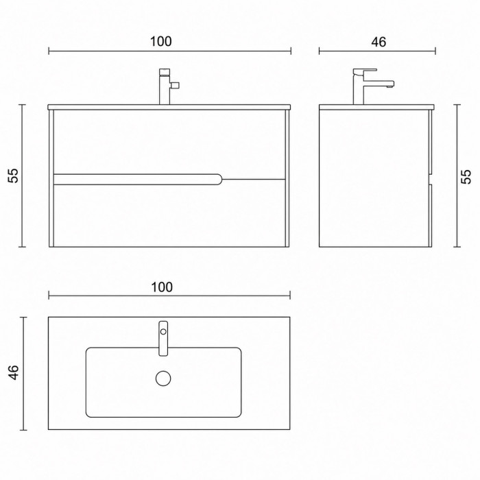 Mobile bagno sospeso PETER verde opaco con specchio e applique LED