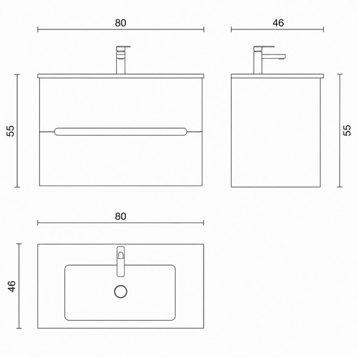 Mobile bagno moderno effetto legno noce 80 cm con lavabo