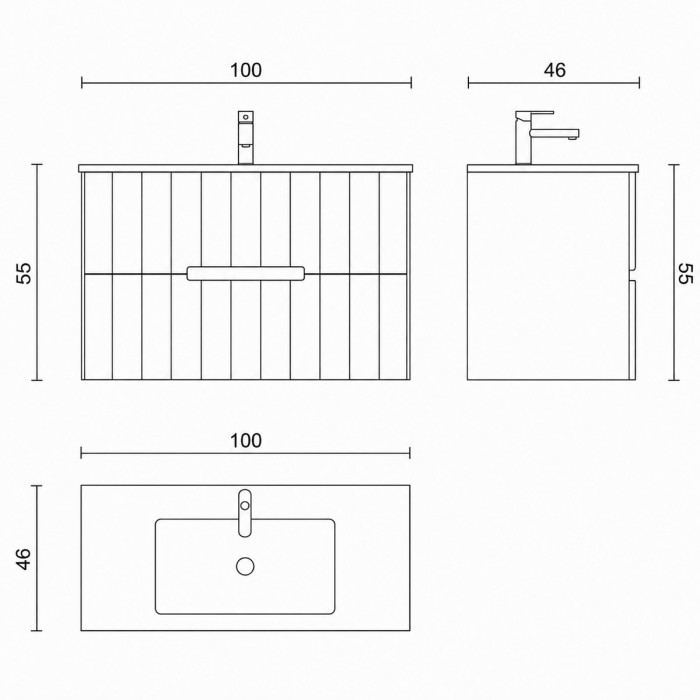 Mobile bagno moderno dogato grigio nuvola 100 cm