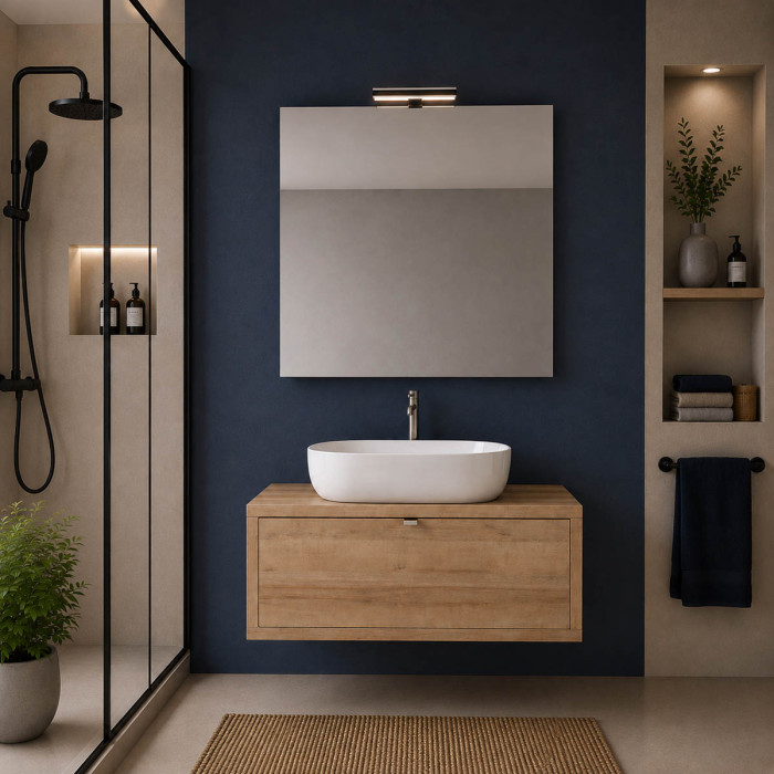 Mobile bagno sospeso DOMUS 110 cm rovere farnia con lavabo da appoggio