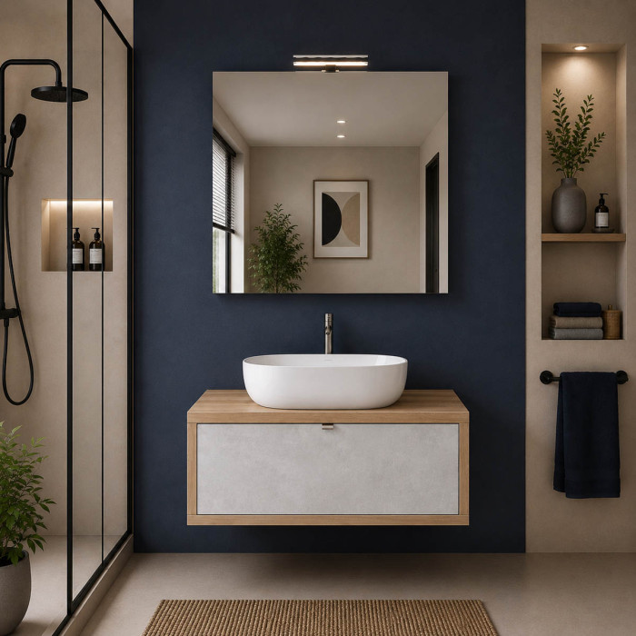 Mobile bagno sospeso DOMUS 110 cm rovere farnia e cemento grigio chiaro