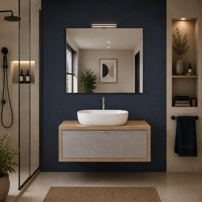 Mobile bagno sospeso DOMUS 110 cm rovere farnia e cemento grigio scuro