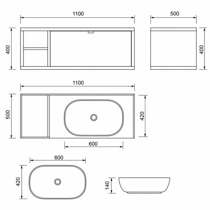 Mobile bagno sospeso DOMUS con specchio e applique LED
