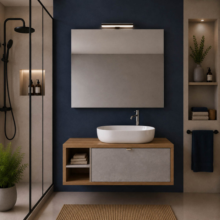 Mobile bagno sospeso DOMUS 110 cm rovere farnia e cemento grigio scuro