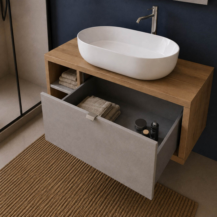 Mobile bagno 110 cm con cassetto e ripiano laterale